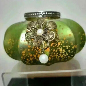 Bowring Pale Green Metallic Mercury  Glass Figural Pumpkin Candle holder